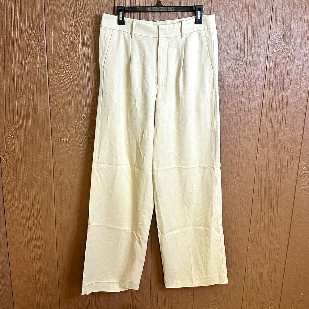 Madewell Women's Pleated Dress Pants Solid Beige Linen Sz 4 Career Work Wear